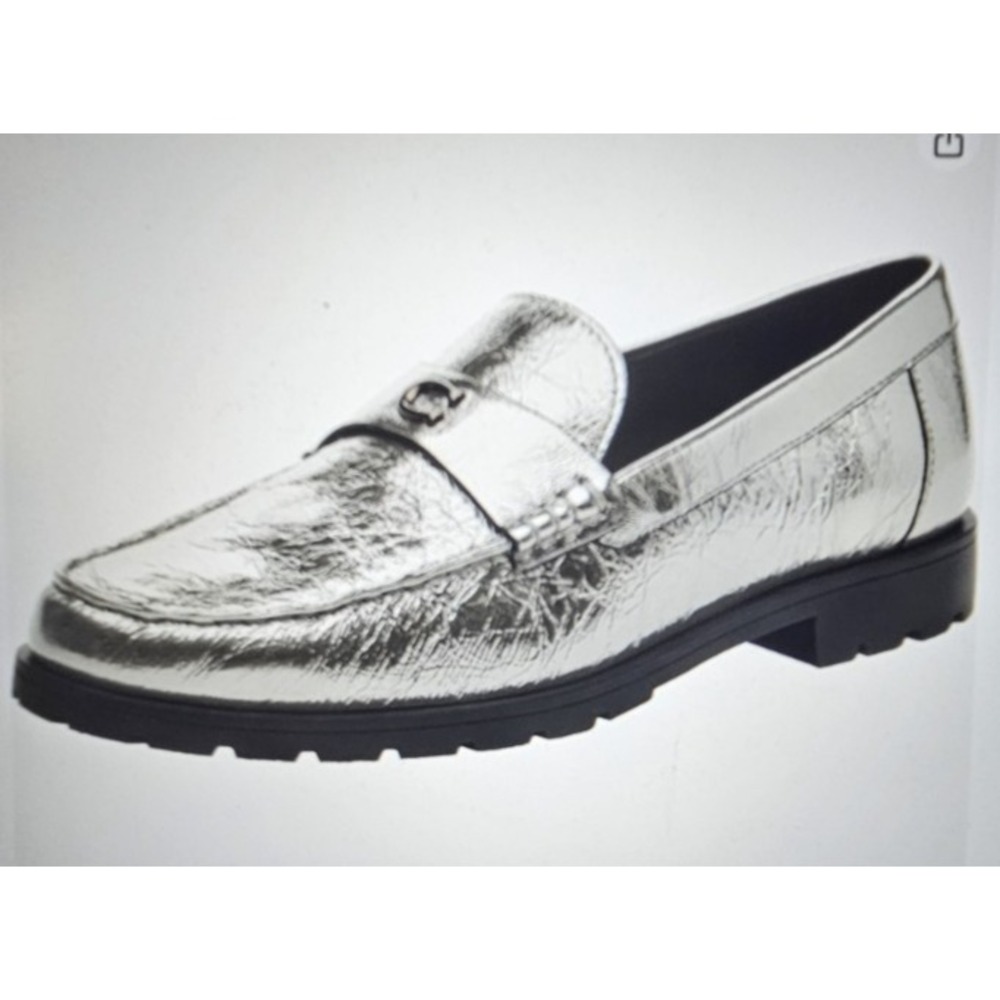COACH Women's Jolene Loafer, Anthracite metallic leather upper woman Sz 7B